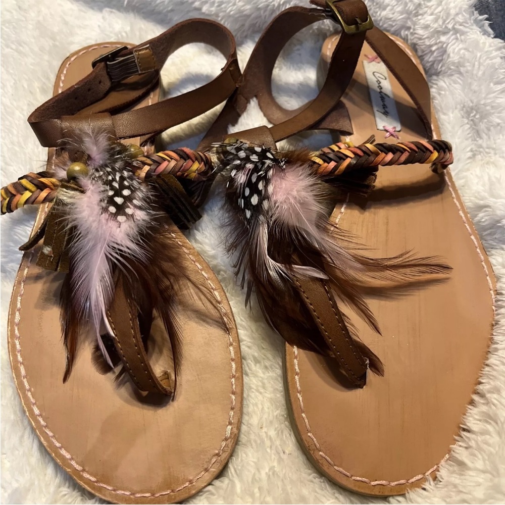Brown And Pink Cool way Sandals Feathers 2003 Size 8
